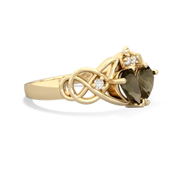 Smoky Quartz 'One Heart' Celtic Knot Claddagh 14K Yellow Gold ring R5322