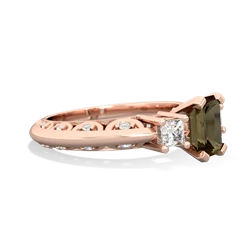Smoky Quartz Art Deco Diamond 7X5 Emerald-Cut Engagement 14K Rose Gold ring R20017EM