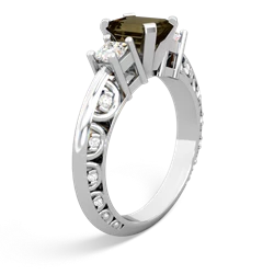 Smoky Quartz Art Deco Diamond 7X5 Emerald-Cut Engagement 14K White Gold ring R20017EM