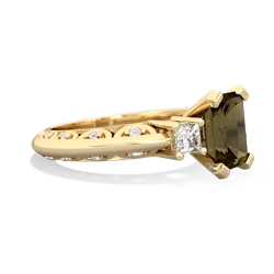 Smoky Quartz Art Deco Diamond 8X6 Emerald-Cut Engagement 14K Yellow Gold ring R20018EM