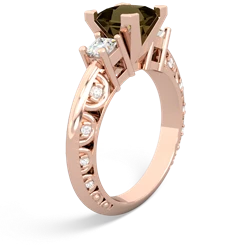 Smoky Quartz Art Deco Diamond Engagement 6Mm Princess 14K Rose Gold ring R2001
