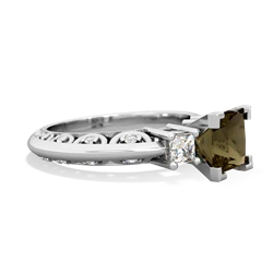 Smoky Quartz Art Deco Diamond Engagement 6Mm Princess 14K White Gold ring R2001