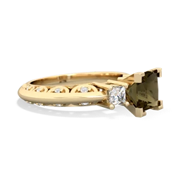 Smoky Quartz Art Deco Diamond Engagement 6Mm Princess 14K Yellow Gold ring R2001