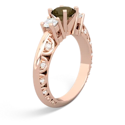 Smoky Quartz Art Deco Diamond 6Mm Round Engagment 14K Rose Gold ring R2003