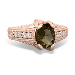 Smoky Quartz Antique Style Milgrain Diamond 14K Rose Gold ring R2028