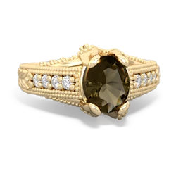 Smoky Quartz Antique Style Milgrain Diamond 14K Yellow Gold ring R2028