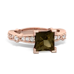 Smoky Quartz Sparkling Tiara 6Mm Princess 14K Rose Gold ring R26296SQ