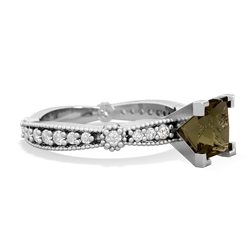Smoky Quartz Sparkling Tiara 6Mm Princess 14K White Gold ring R26296SQ