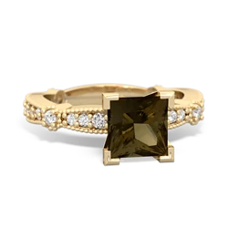 Smoky Quartz Sparkling Tiara 6Mm Princess 14K Yellow Gold ring R26296SQ