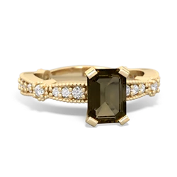 Smoky Quartz Sparkling Tiara 7X5mm Emerald-Cut 14K Yellow Gold ring R26297EM