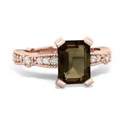 Smoky Quartz Sparkling Tiara 8X6 Emerald-Cut 14K Rose Gold ring R26298EM
