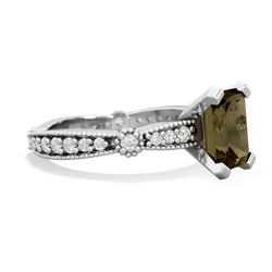 Smoky Quartz Sparkling Tiara 8X6 Emerald-Cut 14K White Gold ring R26298EM