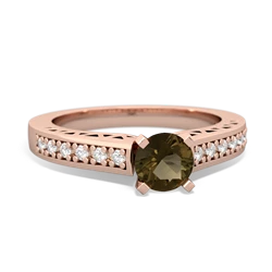 Smoky Quartz Art Deco Engagement 5Mm Round 14K Rose Gold ring R26355RD