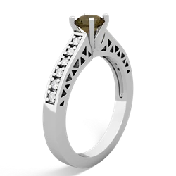 Smoky Quartz Art Deco Engagement 5Mm Round 14K White Gold ring R26355RD