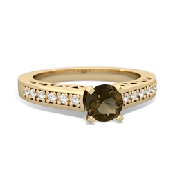 Smoky Quartz Art Deco Engagement 5Mm Round 14K Yellow Gold ring R26355RD