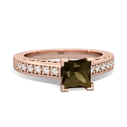 Smoky Quartz Art Deco Engagement 5Mm Square 14K Rose Gold ring R26355SQ