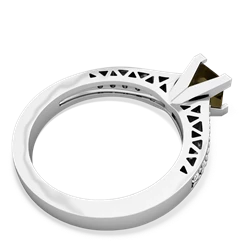 Smoky Quartz Art Deco Engagement 5Mm Square 14K White Gold ring R26355SQ