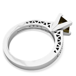 Smoky Quartz Art Deco Engagement 6Mm Princess 14K White Gold ring R26356SQ