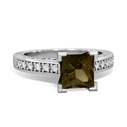 Smoky Quartz Art Deco Engagement 6Mm Princess 14K White Gold ring R26356SQ
