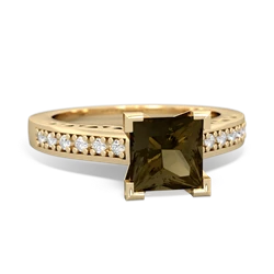 Smoky Quartz Art Deco Engagement 6Mm Princess 14K Yellow Gold ring R26356SQ
