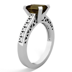Smoky Quartz Art Deco Engagement 8X6mm Emerald-Cut 14K White Gold ring R26358EM