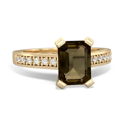 Smoky Quartz Art Deco Engagement 8X6mm Emerald-Cut 14K Yellow Gold ring R26358EM