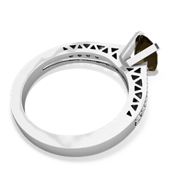 Smoky Quartz Art Deco Engagement 8X6mm Oval 14K White Gold ring R26358VL