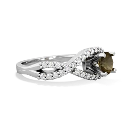 Smoky Quartz Diamond Twist 5Mm Round Engagment  14K White Gold ring R26405RD