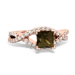 Smoky Quartz Diamond Twist 5Mm Square Engagment  14K Rose Gold ring R26405SQ