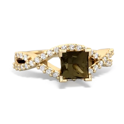 Smoky Quartz Diamond Twist 5Mm Square Engagment  14K Yellow Gold ring R26405SQ