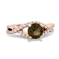 Smoky Quartz Diamond Twist 6Mm Round Engagment  14K Rose Gold ring R26406RD