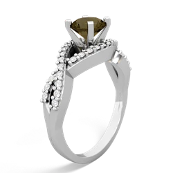 Smoky Quartz Diamond Twist 6Mm Round Engagment  14K White Gold ring R26406RD