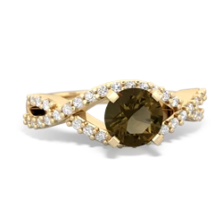 Smoky Quartz Diamond Twist 6Mm Round Engagment  14K Yellow Gold ring R26406RD