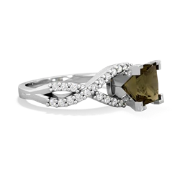 Smoky Quartz Diamond Twist 6Mm Princess Engagment  14K White Gold ring R26406SQ