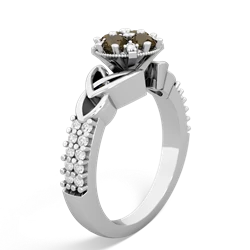 Smoky Quartz Celtic Knot Cluster Engagement 14K White Gold ring R26443RD