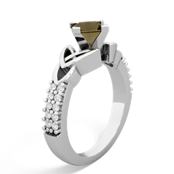 Smoky Quartz Celtic Knot 5Mm Square Engagement 14K White Gold ring R26445SQ