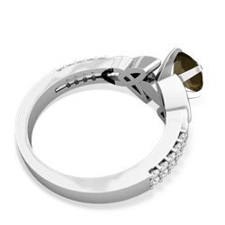 Smoky Quartz Celtic Knot 6Mm Round Engagement 14K White Gold ring R26446RD