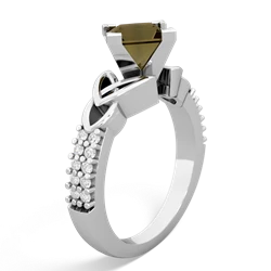 Smoky Quartz Celtic Knot 6Mm Princess Engagement 14K White Gold ring R26446SQ