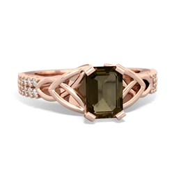 Smoky Quartz Celtic Knot 7X5 Emerald-Cut Engagement 14K Rose Gold ring R26447EM