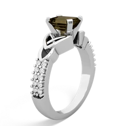Smoky Quartz Celtic Knot 7X5 Emerald-Cut Engagement 14K White Gold ring R26447EM