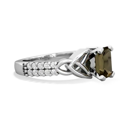 Smoky Quartz Celtic Knot 7X5 Emerald-Cut Engagement 14K White Gold ring R26447EM