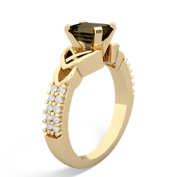 Smoky Quartz Celtic Knot 7X5 Emerald-Cut Engagement 14K Yellow Gold ring R26447EM