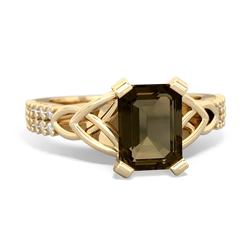 Smoky Quartz Celtic Knot 8X6 Emerald-Cut Engagement 14K Yellow Gold ring R26448EM