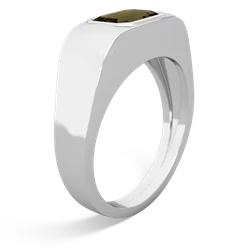 Smoky Quartz Men's Emerald-Cut Bezel 14K White Gold ring R0410