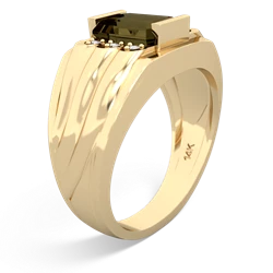 Smoky Quartz Men's 9X7mm Emerald-Cut 14K Yellow Gold ring R1835