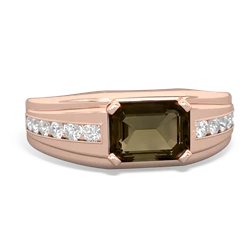 Smoky Quartz Men's Diamond Channel 14K Rose Gold ring R0500