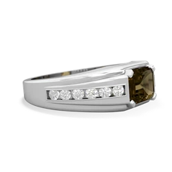 Smoky Quartz Men's Diamond Channel 14K White Gold ring R0500