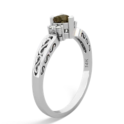 Smoky Quartz Filligree Scroll Heart 14K White Gold ring R2429