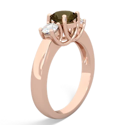Smoky Quartz Diamond Three Stone Round Trellis 14K Rose Gold ring R4018