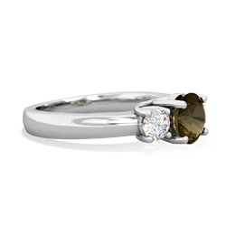 Smoky Quartz Diamond Three Stone Round Trellis 14K White Gold ring R4018